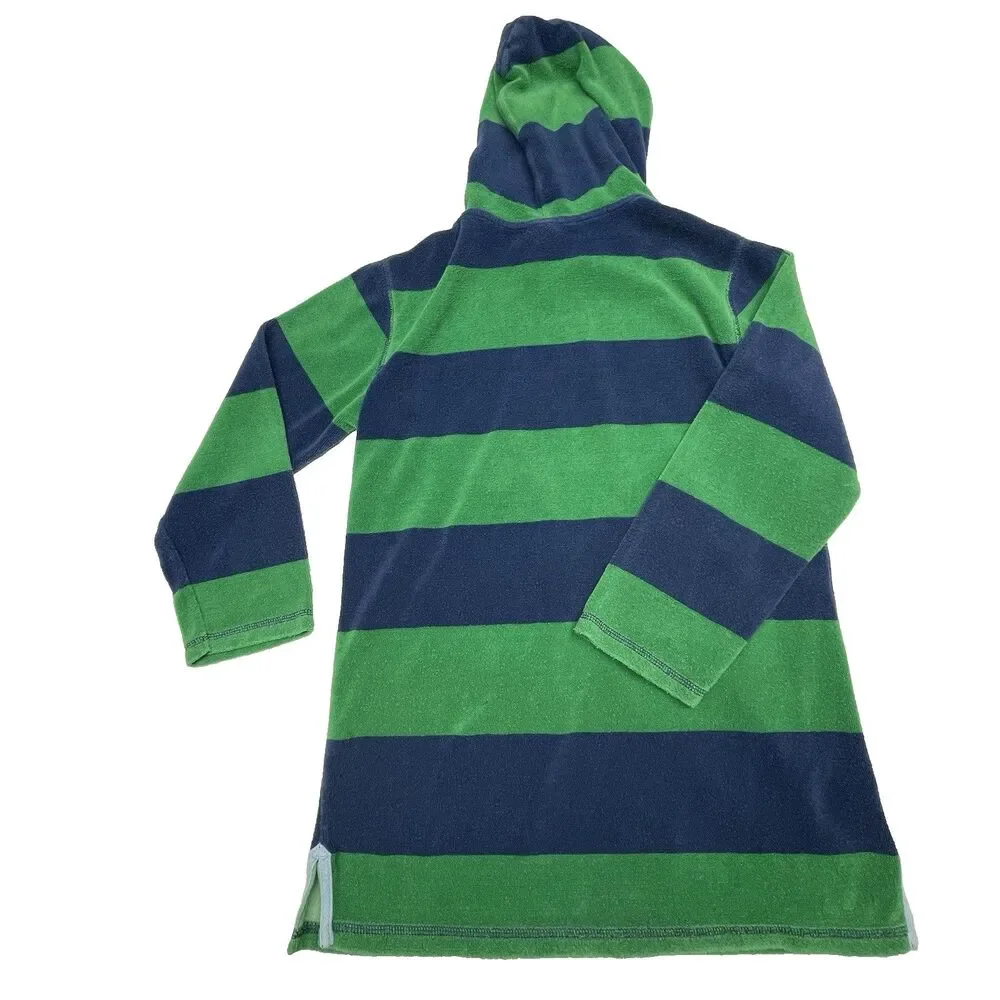 Mini Biden Swim Cover Up Terry Cloth Green Blue Stripes Boy Size 9-10
